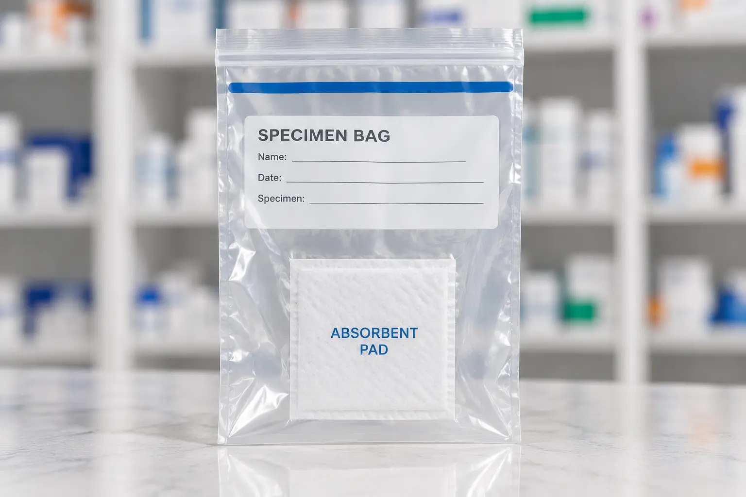 Biohazard specimen bag with absorbent pad